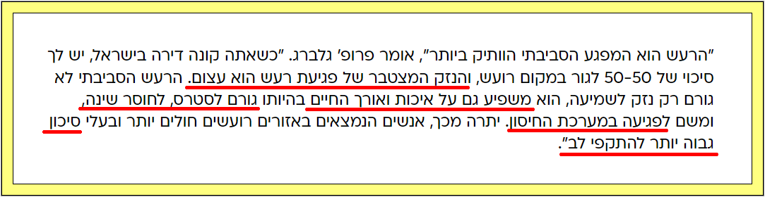 נזקים בריאותיים עקב חשיפה לרעשים, צילום מסך מתוך כתבה